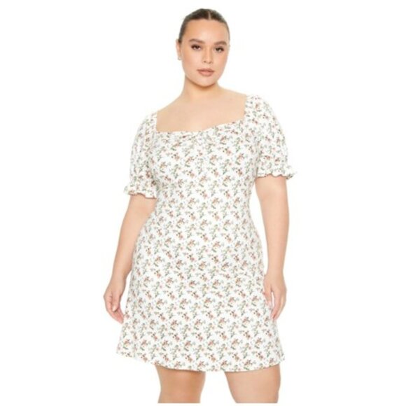 Ditsy Floral Square Neck Puff Sleeves Mini Dress 1X - NEW - Picture 3 of 5